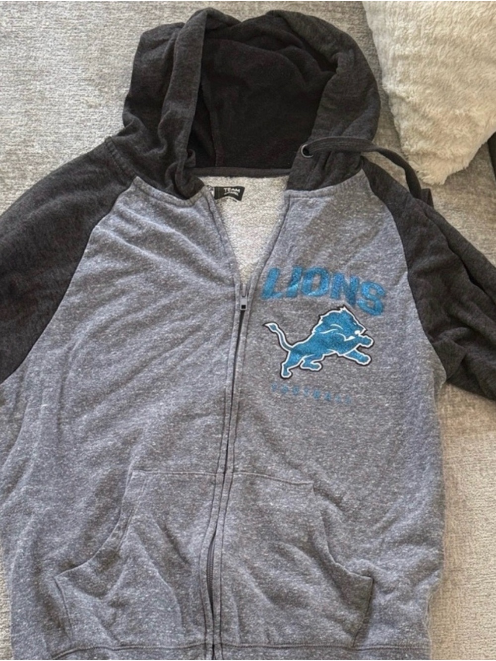 Detroit Lions Women’s Glitter Logo Full Zip Hoodie Gray NFL Medium
